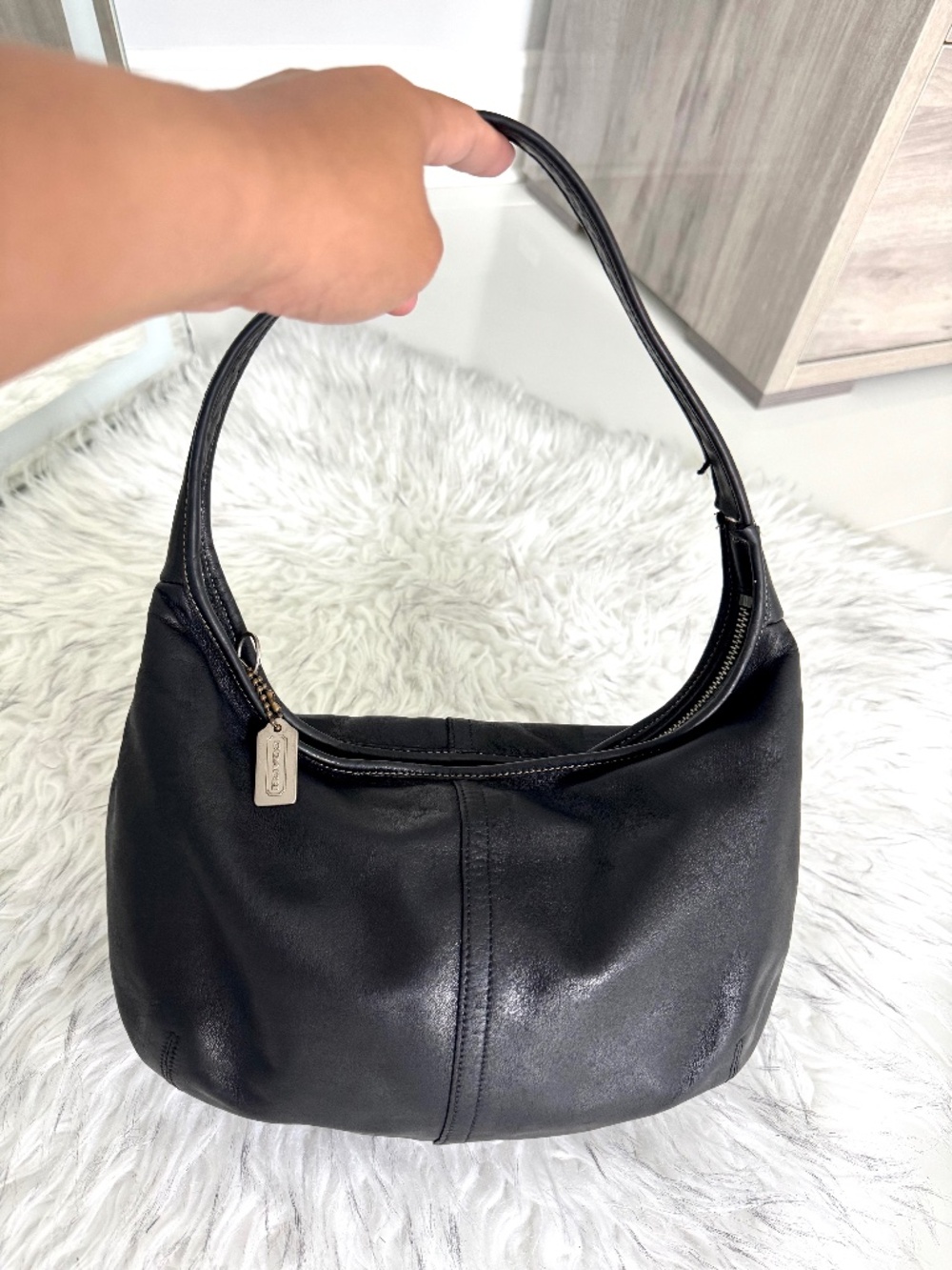 Vintage 2002 Coach Black Leather Ergo Hobo Bag #9219